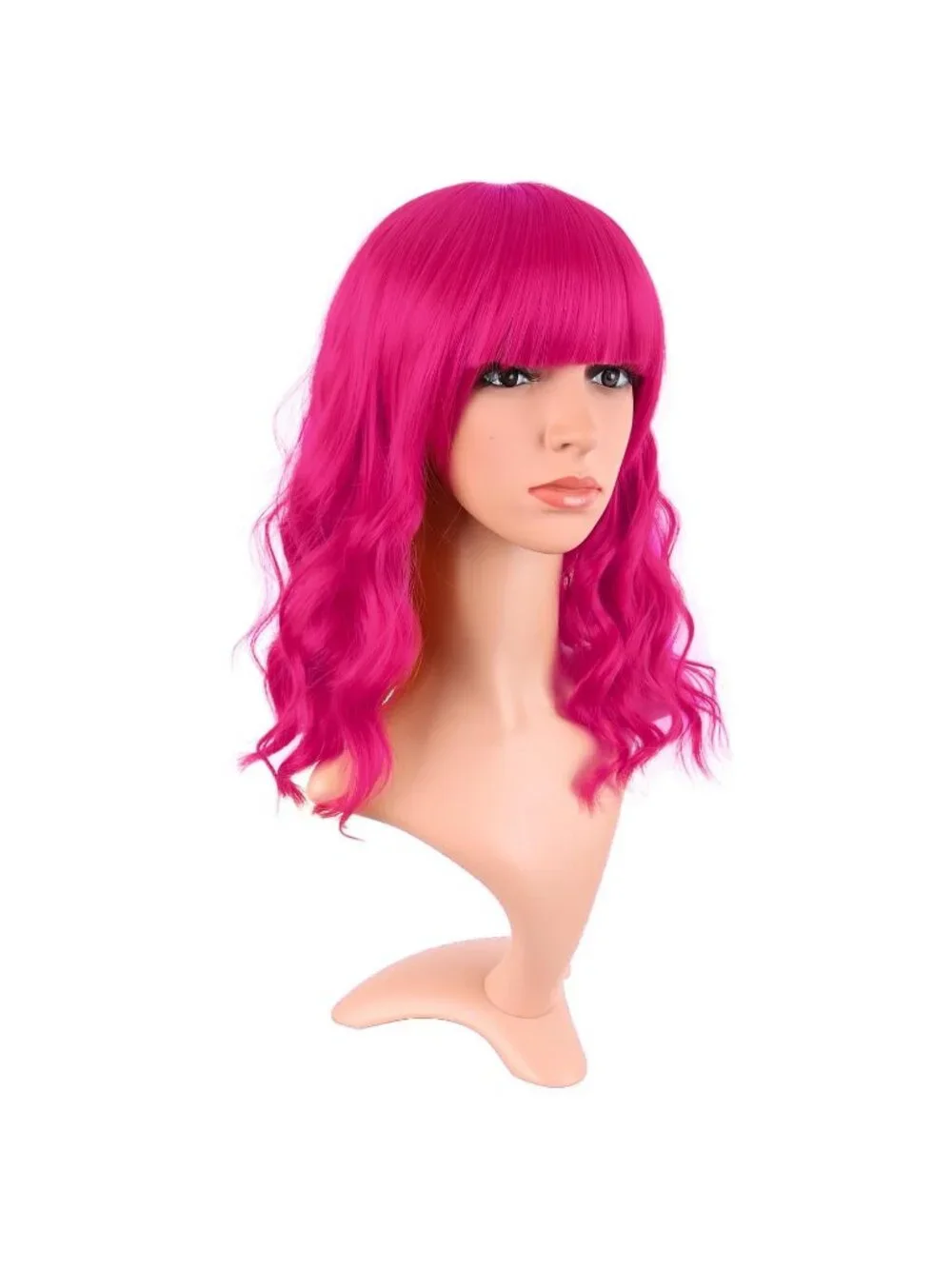 Women's Hot Pink 14 Inch Fresh Bright Synthetic Ordinary Short Wavy Curly Wigs